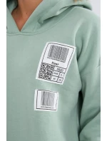 Mikina s kapucňou a nášivkami tmavo mätová