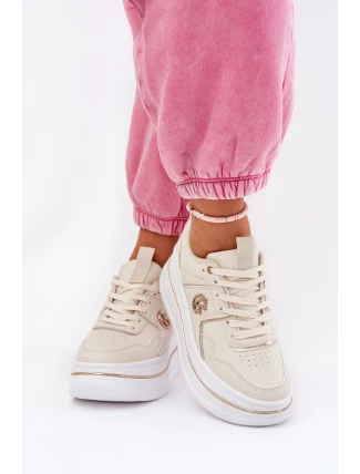 Damskie Buty Sportowe Na Platformie Beżowe Caldeno