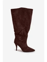 Wsuwane Kozaki Damskie Na Szpilce Z Eko Zamszu Czekoladowe Noretta