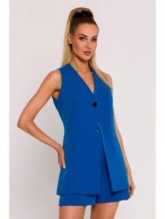 M776 Bunda bez rukávov s jedným gombíkom - modrá