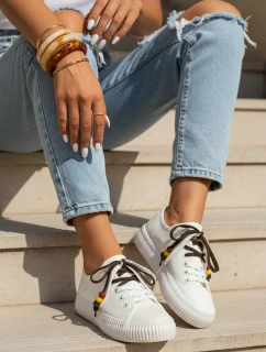 Dámske tenisky tenisky s ozdobnými korálkami biele ZY1407