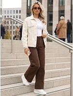 Dámske džínsy so širokými nohavicami a vysokým pásom, hnedé, FashionStreet UY3091 Dámske džínsy so širokými nohavicami a vysokým pásom, hnedé, FashionStreet UY3091