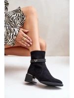 Ocieplane Botki Damskie Na Niskim Obcasie Z Ozdobnymi Paskami D&A MR880-027 Czarne