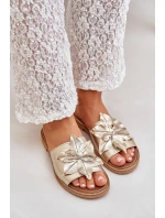 Klapki Z Ozdobą Skóra Naturalna Zazoo 3667 Złote