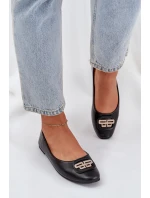 Baleriny Na Płaskiej Podeszwie Z Ozdobą Czarne Ainoria