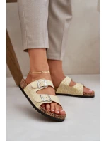 Materiałowe Klapki Na Korkowej Podeszwie Z Klamrami Żółte Atera