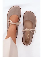 Kožené semišové baleríny Barefoot na šněrování Zazoo 021 Cappuccino