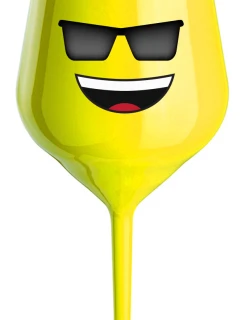 SMILE WITH SUNGLASSES - žltý nerozbitný pohár na víno 470 ml