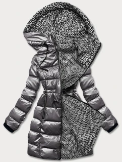 Šedá obojstranná dámska metalická bunda (R8070)