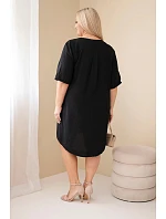 Dámske plus veľkosť viskózové šaty s krátkymi rukávmi a výstrihom do V čierne