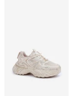 Sneakersy Damskie Z Przetarciami Na Platformie Beżowe Seladwen