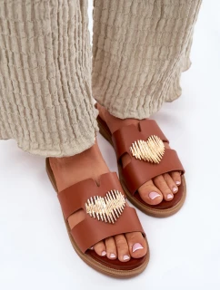 Klapki Damskie Na Płaskim Obcasie Ze Złotą Ozdobą Camel Karinma