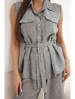 Dámska súprava s blúzkou s kravatou a širokými nohavicami grafitová Dámska súprava s blúzkou s kravatou a širokými nohavicami grafitová