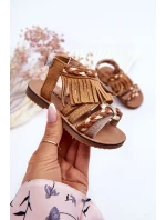 Dziecięce Sandały Na Rzep Z Frędzelkami Brązowe Missy