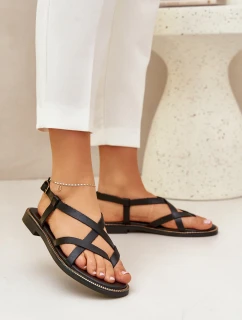 Kožené ploché sandále s pletenými remienkami Zazoo 40429 Black