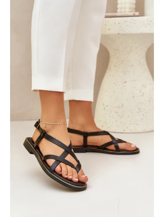 Skórzane Płaskie Sandały Z Przeplatającymi Się Paseczkami Zazoo 40429 Czarne Skórzane Płaskie Sandały Z Przeplatającymi Się Paseczkami Zazoo 40429 Czarne