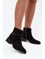 Botki Damskie Z Naturalnego Zamszu Na Klocku Ocieplane D&A CR52-651 Czarne