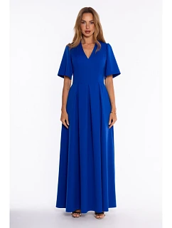 M937 Maxi dress with a neckline and box pleats – royal blue