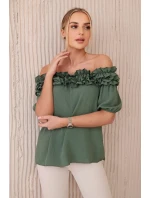 Španielska blúzka s malým volánom khaki