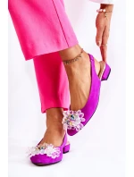 Zamszowe Baleriny Na Obcasie Z Ozdobą Ciemnoróżowe Elenie