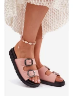 Klapki Damskie Z Klamrami Na Platformie Różowe Elamas