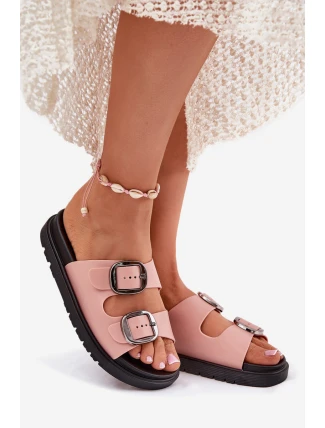 Klapki Damskie Z Klamrami Na Platformie Różowe Elamas