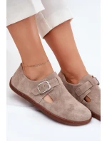 Zamszowe Półbuty Barefoot Damskie Z Klamrą Zazoo N1261 Beżowe