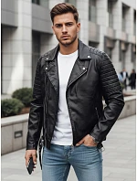 Pánska kožená bunda čierna FashionStreet TX4734 Pánska kožená bunda čierna FashionStreet TX4734