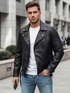 Pánska kožená bunda čierna FashionStreet TX4734