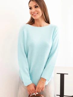 Dámsky viskózový sveter s dlhými rukávmi a okrúhlym výstrihom mätovej farby