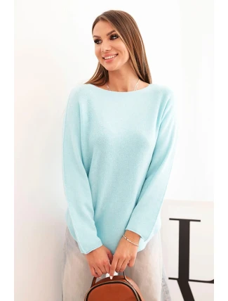 Dámsky viskózový sveter s dlhými rukávmi a okrúhlym výstrihom mätovej farby Dámsky viskózový sveter s dlhými rukávmi a okrúhlym výstrihom mätovej farby
