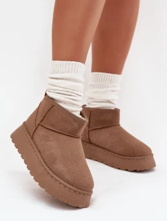 Śniegowce Damskie Na Platformie Ocieplane Futerkiem Khaki Vesirae