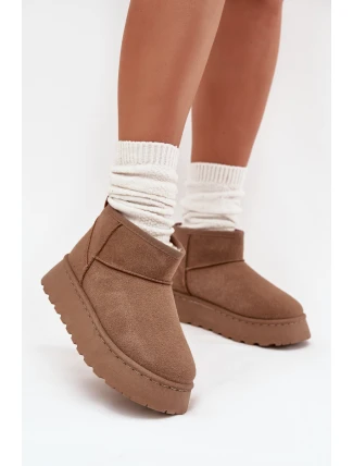 Śniegowce Damskie Na Platformie Ocieplane Futerkiem Khaki Vesirae