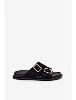 Dámské nazouváky z imitace semiše s zlatými přezkami Černé Selissea