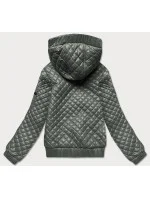 Krátka prešívaná bunda v khaki farbe so sťahovacími lemami (7261)