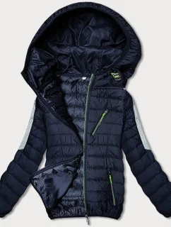Tmavo modro-šedá prešívaná dámska bunda s kapucňou (8M912-215)