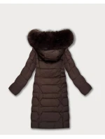 Dámska dlhá bunda s kapucňou hnedá (7665#)