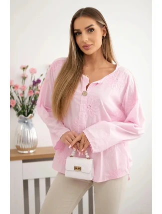 Košeľová blúzka s vyšívaným vzorom svetlo ružová