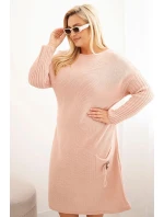 Plus veľkosť Dámske nadrozmerné Mohér sveter sukne s vreckom Powder Pink