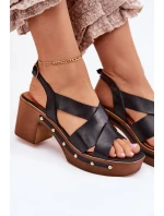 Skórzane Sandały Na Słupku Zazoo 1081 Czarne