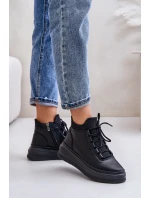 Lekkie Skórzane Buty Sportowe Na Platformie Artiker 55C1041 Czarne