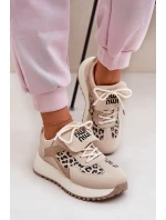 Buty Sportowe Sneakersy Damskie Na Platformie Panterka Beżowe Pumbes