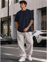 Pánske základné oversize tmavomodré bavlnené tričko FashionStreet RX5684
