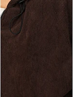 Dámska oversizeová kordová bunda s kapucňou, čokoládová, FashionStreet TY6061