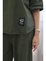 Súprava bavlnená blúzka + nohavice svetlá khaki