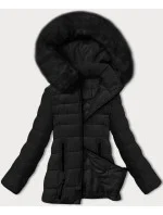 Prešívaná prechodná bunda s kožušinou na kapucni S'west black (B8301-1) Prešívaná prechodná bunda s kožušinou na kapucni S'west black (B8301-1)