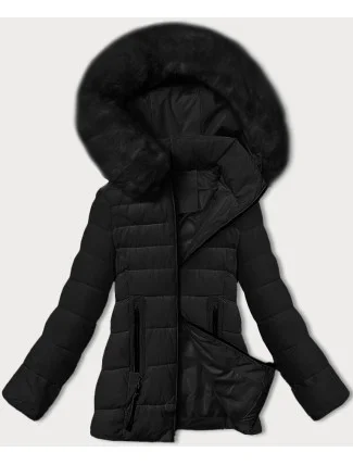 Prešívaná prechodná bunda s kožušinou na kapucni S'west black (B8301-1) Prešívaná prechodná bunda s kožušinou na kapucni S'west black (B8301-1)