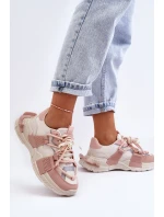 Damskie Modne Buty Sportowe Sznurowane Beżowo-Różowe Chillout!