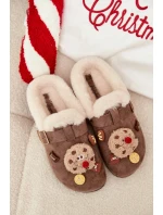 Dámské pantofle s ozdobami a přezkou vyhřívané kožešinou hnědé Thalora