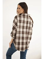 Dámska kockovaná oversize košeľa s vreckami, hnedá Dámska kockovaná oversize košeľa s vreckami, hnedá
